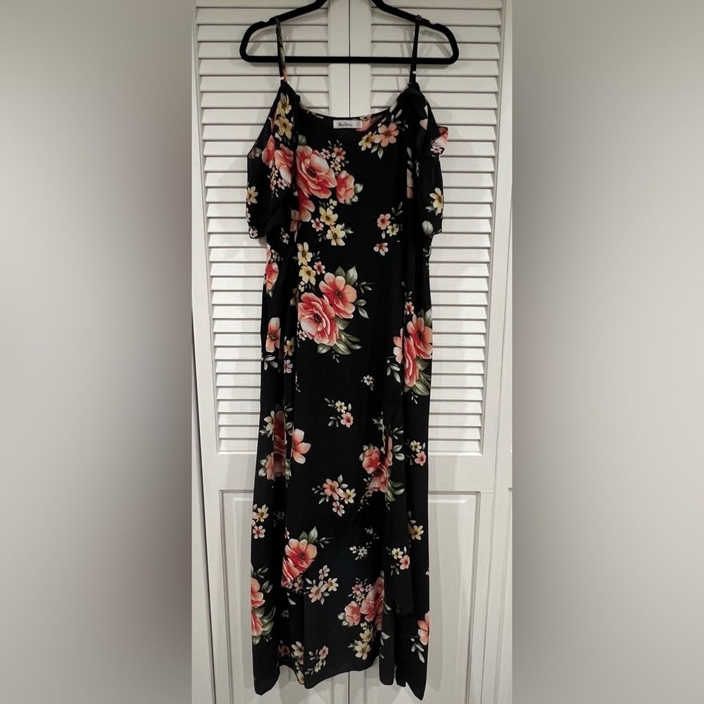Floral High Low Dress with Cold Shoulder